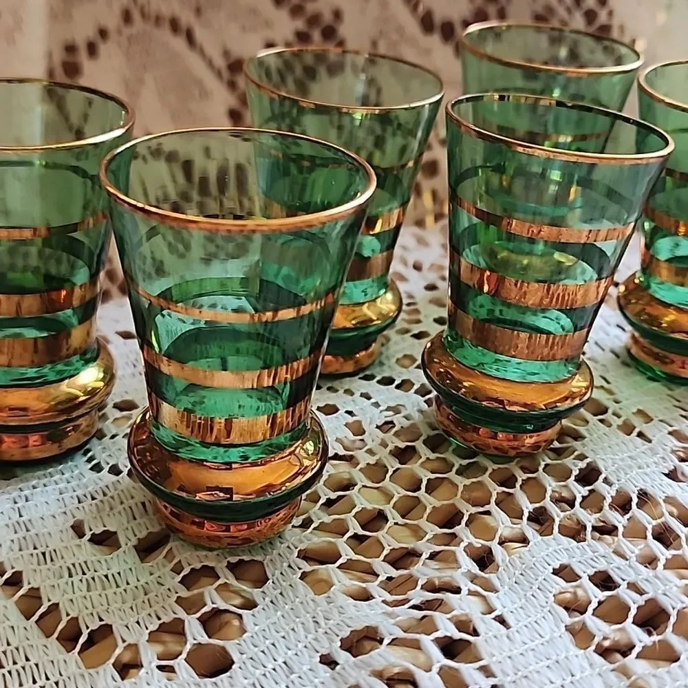 Vintage 1950's Bohemian Glass Shotglasses Set Of 6